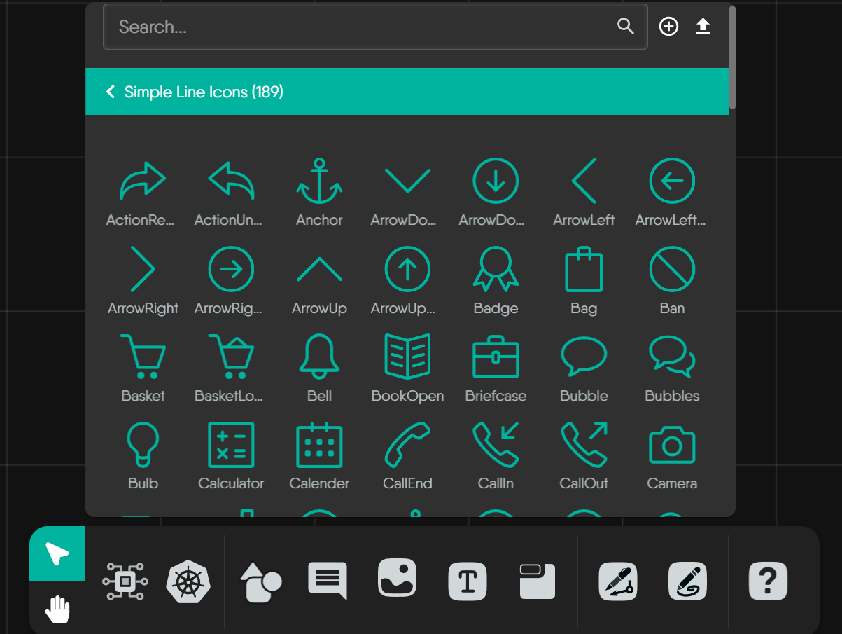Simple line icons palette in Kanvas